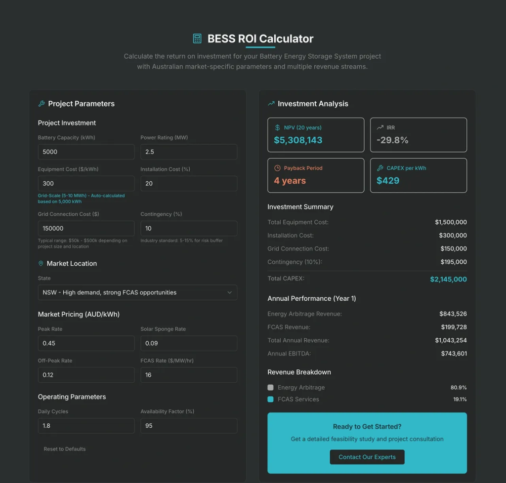 BESS ROI Calculator